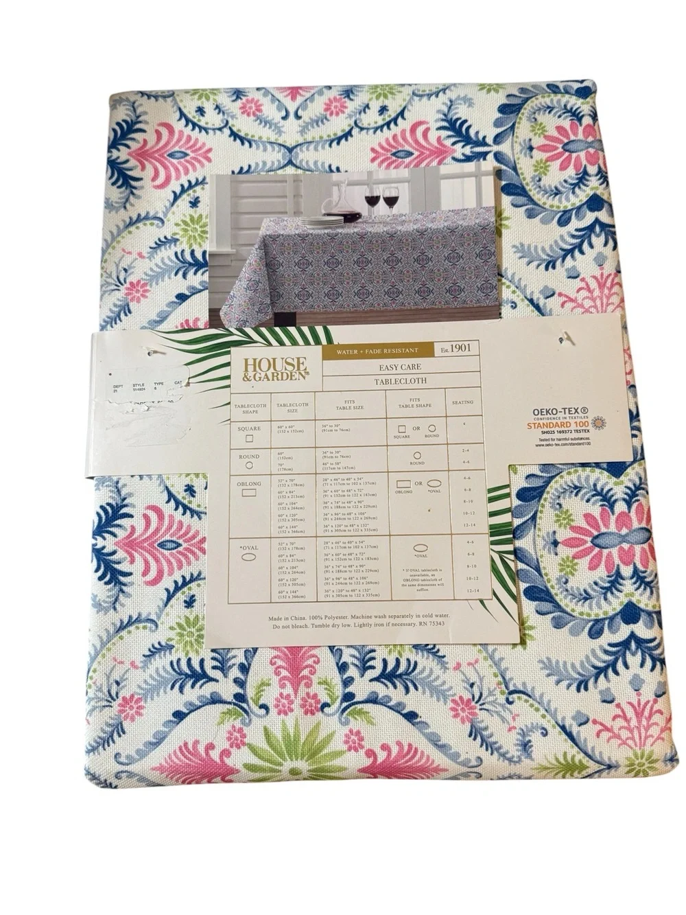 House & Garden Celeste Medallion-Blue-Tablecloth Oblong 60 x 84 New